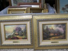 TWO BOXES OF ASSORTED MOSTLY GILT FRAMED PICTURES, TO INCLUDE TWO THOMAS KINKADE EXAMPLES