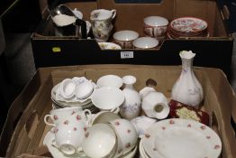 TWO TRAYS OF ASSORTED CERAMICS TO INC WEDGWOOD ANGELA, CROWN STAFFORDSHIRE ETC