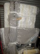 A MODERN UPHOLSTERED DOUBLE BED FRAME AND MATTRESS - NOT CHECKED