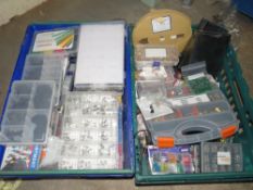 A LARGE SELECTION OF BOXED TRAYS CONTAINING FUSES, RIVET NUTS, SCREWS, O-RINGS, TERMINAL