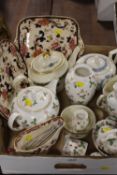 A TRAY OF ASSORTED CERAMICS TO INC WEDGWOOD WILD STRAWBERRY, MASONS MANDELAY, MINTON GRASSMERE ETC