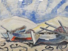 (XX). A beach scene with boats 'Fishing Boasts at Bottles Bay, Cape Peninsula, South Africa' see