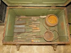 AN AMMO BOX OF ASSORTED TOOLS TO INC SMELTING POTS