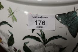 A PORTMEIRION BOTANIC GARDEN STYLE LIDDED SOUP TUREEN TOGETHER WITH AN ANTIQUE JUG AND SAUCER.