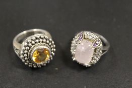 TWO LARGE VINTAGE SILVER RINGS TO INC CITRINE ETC