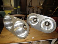 A PAIR OF INDUSTRIAL TWIN LIGHTS