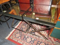 A PAIR OF MODERN MIRRORED LAMP TABLES