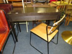 A MODERN TWO DRAWER CONSOLE TABLE WITH A MODERN CHAIR (2)