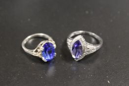 TWO LARGE VINTAGE SILVER GEMSTONE RINGS