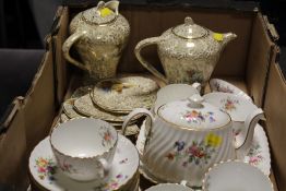 A TRAY OF ASSORTED CERAMICS TO INC MINTON, MARLOW TEAWARE ETC