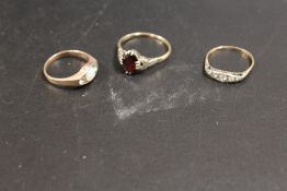 THREE 9CT GOLD VINTAGE DRESS RINGS