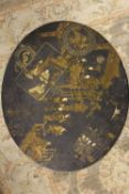 AN ORIENTAL STYLE PAPER MACHE OVAL PLAQUE