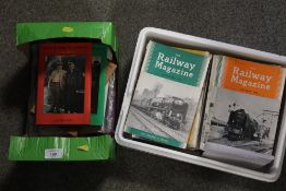 TWO SMALL TRAYS OF THE RAILWAY MAGAZINES, MOSTLY 1950s, RAILWAY BOOKS ETC