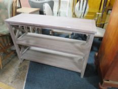A MODERN GREY THREE TIER CONSOLE/HALL TABLE H-81 W-120