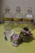 THREE CHEMIST BOTTLES ETC.