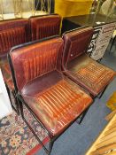 A SET OF FOUR LEATHER INDUSTRIAL STYLE DINING CHAIRS