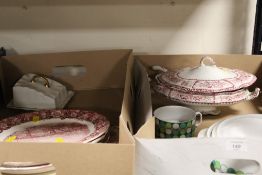 TWO TRAYS OF CERAMICS TO INC ANTIQUE SERVING PLATTERS, WEST GERMAN CERAMICS ETC