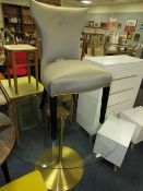 A MODERN CIRCULAR DIVORCEE GLASS TOPPED TABLE WITH ONE UPHOLSTERED CHAIR