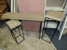 A MODERN NARROW TRESTLE TABLE TOGETHER WITH TWO STANDS (3)