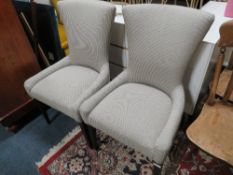 A PAIR OF MODERN STRIPED UPHOLSTERED