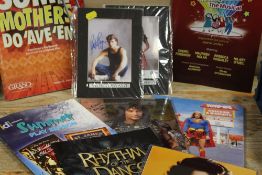 A TRAY CONTAINING AN AUTOGRAPH COLLECTION, THEATRE AND FOOTBALL PROGRAMMES ETC