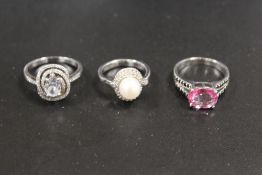 THREE VINTAGE SILVER GEMSTONE RINGS