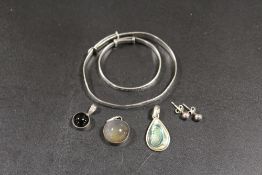 TWO VINTAGE SILVER CHRISTENING BRACELETS WITH PENDANTS AND EARRINGS