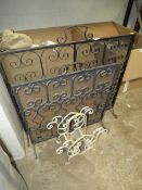 TWO VINTAGE WROUGHT IRON FIRE SCREENS & A PAPER RACK (3)