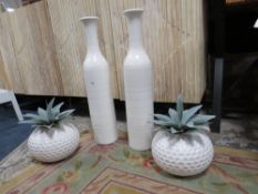 A PAIR OF MODERN TALL VASES AND TWO VASES