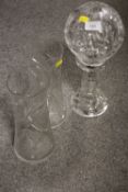 A CUT GLASS LAMP TOGETHER WITH A PAIR OF VASES (2)