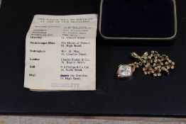 A VINTAGE ROTARY 9CT GOLD BROOCH WATCH WITH ORIGINAL BOX AND PAPERS