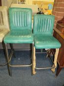 TWO TEAL LEATHER BAR STOOLS (DIFFERENT HEIGHTS )