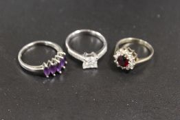 THREE GEMSTONE SILVER RINGS TO INC AMETHYST
