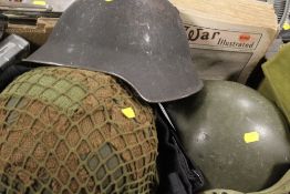A QUANTITY OF MILITARY HELMETS ETC TO INC SWISS M1918 COMBAT, NETHERLANDS 1980s ETC