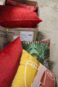 A BOX OF ASSORTED EX SHOW HOME CUSHIONS ETC