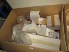 A LARGE BOX OF ASSORTED LIGHTS, FITTINGS ETC