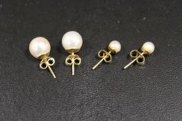 TWO PAIRS OF 9CT GOLD AND CULTURED PEARL STUD EARRINGS