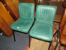 A PAIR OF MODERN TEAL LEATHER DINING CHAIRS