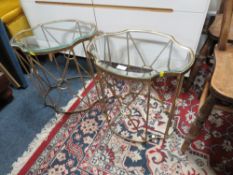 A PAIR OF MODERN GLASS TOPPED LAMP TABLES