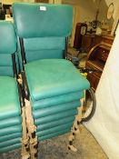 A SET OF SEVEN MODERN TEAL LEATHER DINING CHAIRS