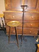 A PRICKET CANDLE STAND AND A COPPER TOP STAND