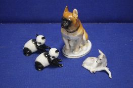 A GROUP OF 4 PORCELAIN ANIMALS TO INCLUDE A FRENCH BULLDOG