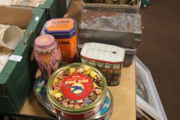 BOX CONTAINING COLLECTORS TINS TOGETHER WITH TWO SAFES ( ONE WITH KEY )