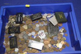 A COLLECTION OF ASSORTED COINS AND BADGES ETC