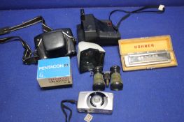 A COLLECTION OF ASSORTED CAMERAS, OPERA GLASSES ETC