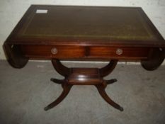 A REPRODUCTION LEATHER INLAID TABLE