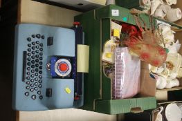 TRAY OF CHILDRENS TOYS, INCLUDE TYPEWRITER, FARM ANIMALS, FISHER PRICE CAMERA ETC ( TRAY NOT