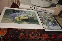 TWO FRAMED AND GLAZED PRINTS DEPICTING FLOWERS