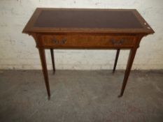 AN EDWARDIAN INLAID CROSSBANNED HALL TABLE WITH DRAWER