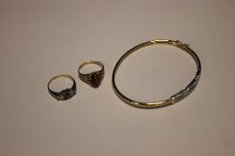 TWO LADIES RINGS AND A BANGLE
